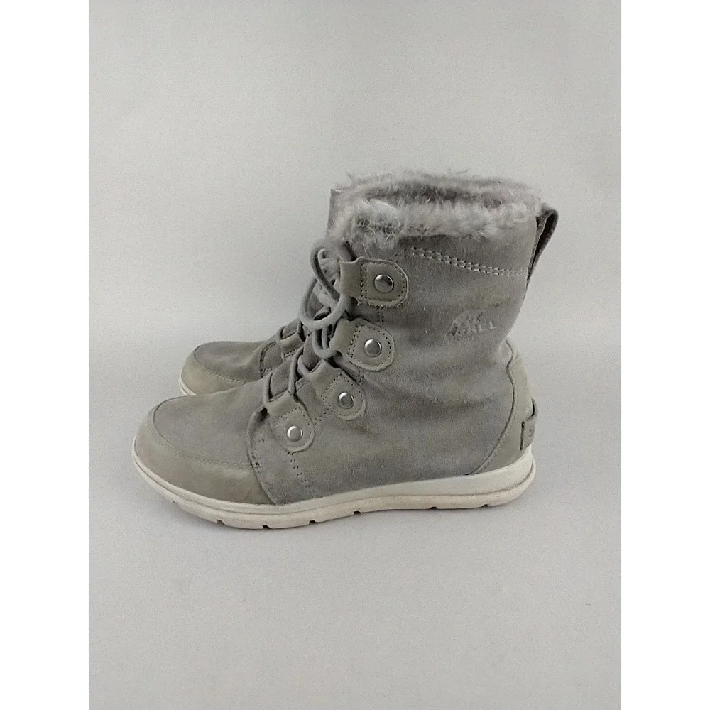 Sorel Explorer Joan Boots Womens 10 Gray Suede Shearling Lined NL3039-052 Winter